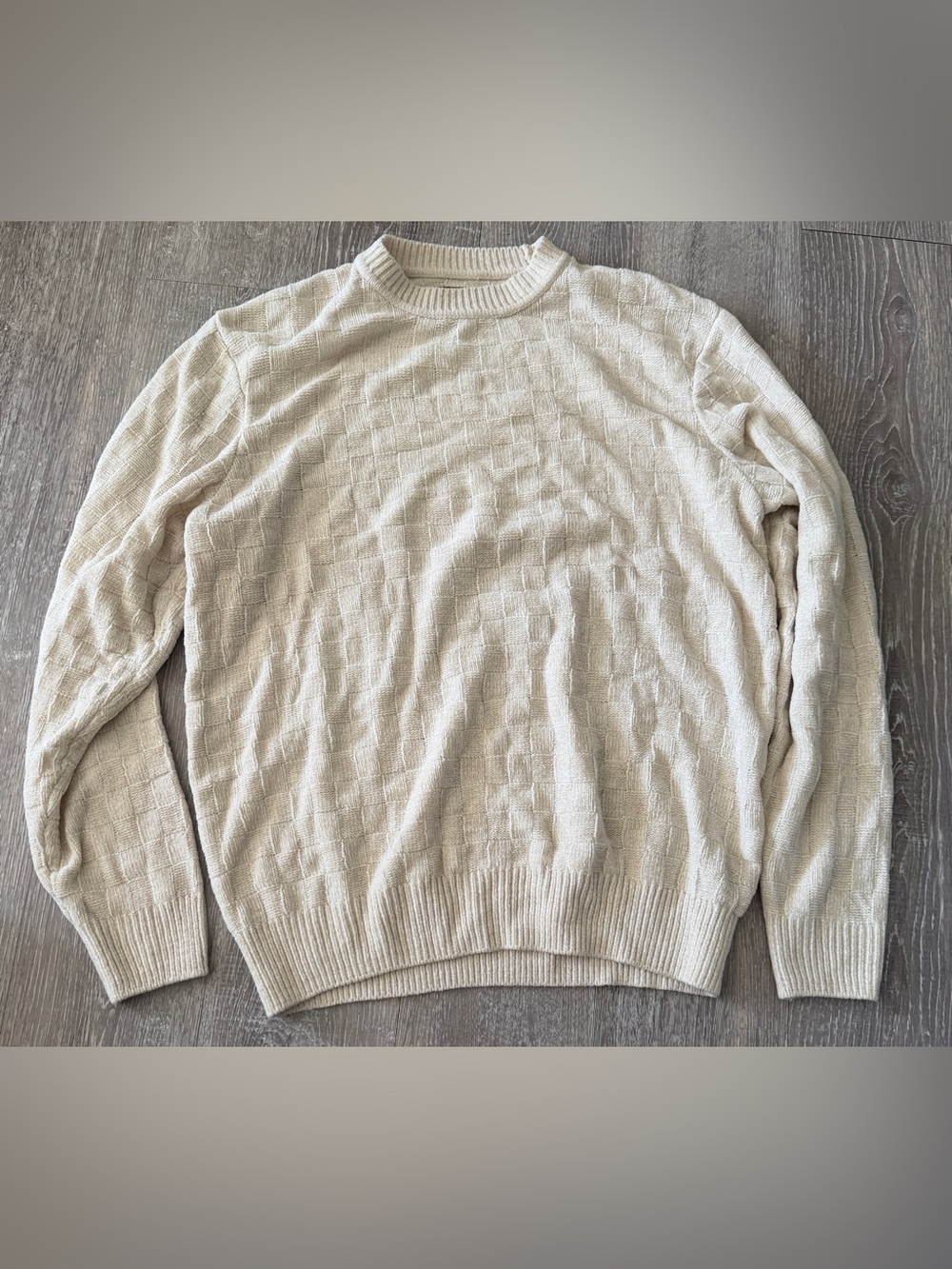 Croft & Barrow Extra Soft Cream Textured Basketweave Knit Crewneck Sweater -M